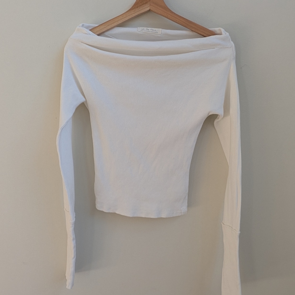 We The Free (Free People) Off-Shoulder Ribbed Top – White – Size Small